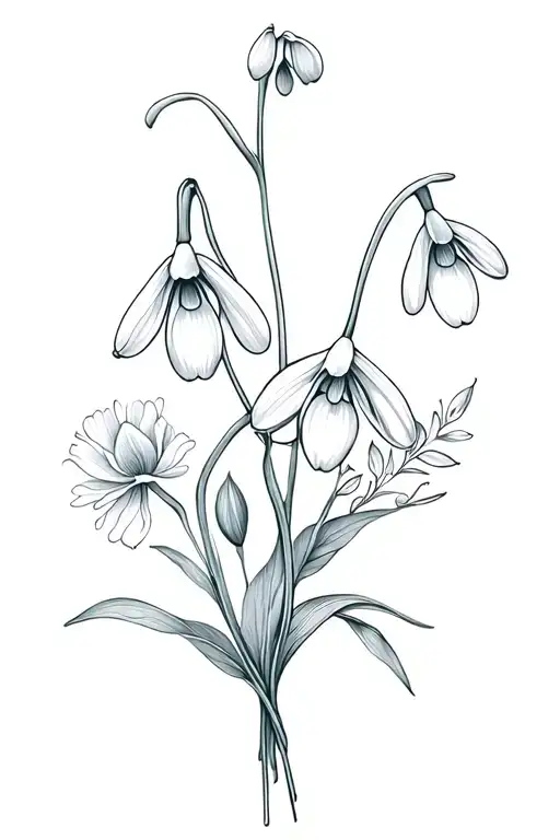 snowdrop and carnation flower bouquet no shading wrap tattoo design idea
