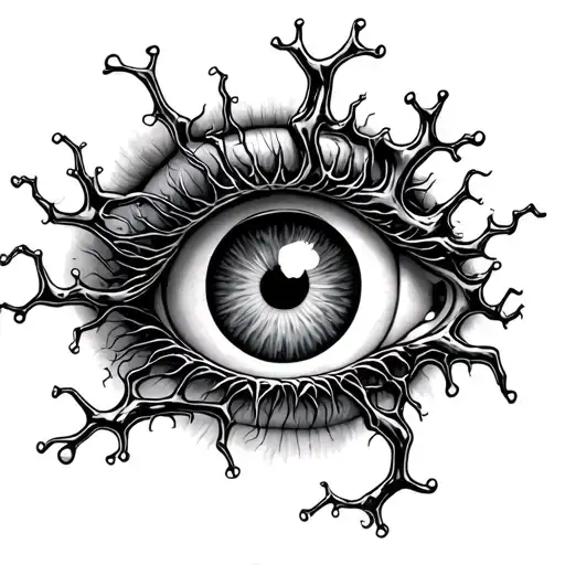 an eye where the eyelids are made up of two stylized neurons forming a feedback loop tattoo design idea