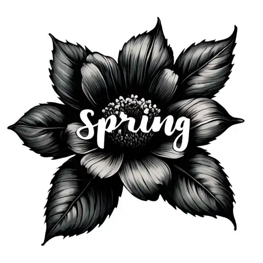The word "spring" is written in a beautiful script, with a delicate flower blooming from the tail of the letter "g. tattoo design idea