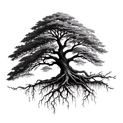 Willow tree with roots reaching deep tattoo design idea