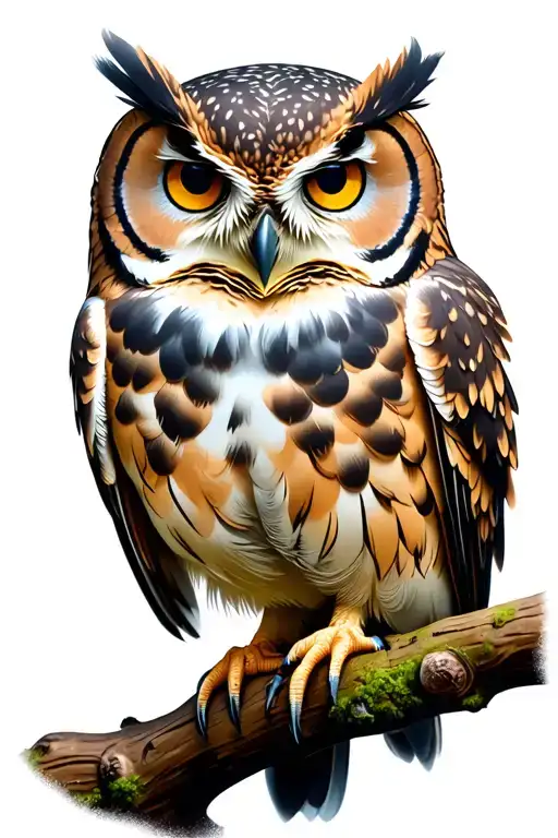 owl perched ontop of branch looking forward  tattoo design idea