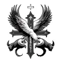 religious with cross and animals tattoo design idea