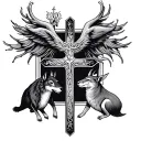 religious with cross and animals tattoo design idea