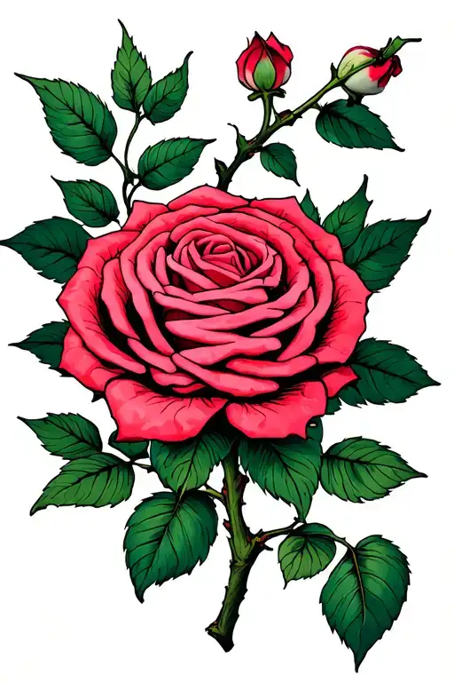 rose branch with brain adhd serotonin psilocybin lsd tattoo design idea