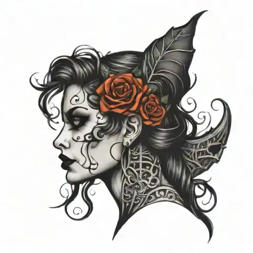 halloween beautiful goth  woman profile face tattoo designs blackwork white backgroun tattoo design idea