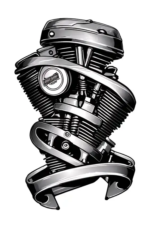 harley davidson motorcycle engine intertwined tattoo design idea