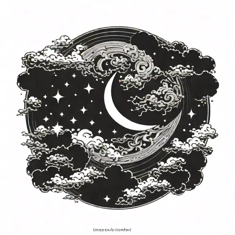 Moon in the middle with stars and clouds tattoo design idea