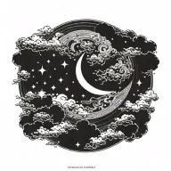 Moon in the middle with stars and clouds tattoo design idea