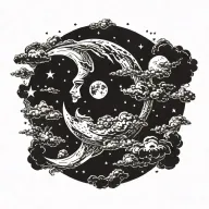 Moon in the middle with stars and clouds tattoo design idea