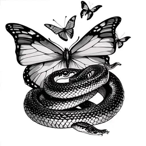 Butterflies and snake tattoo design idea