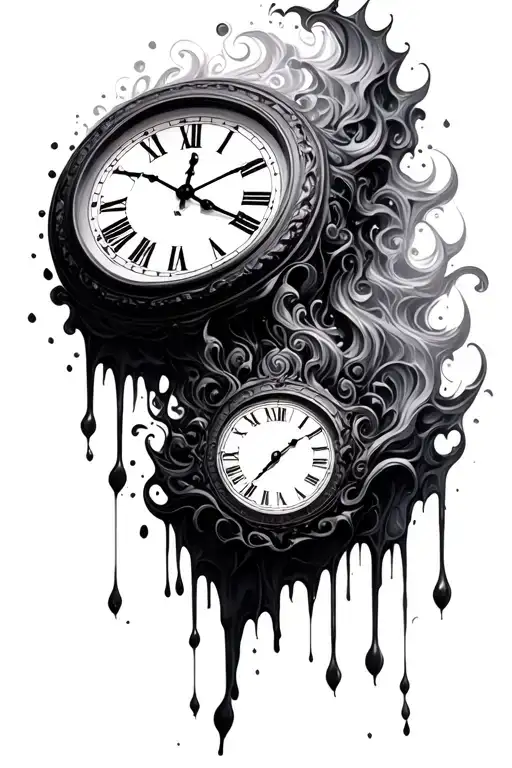 melting clock tattoo design idea