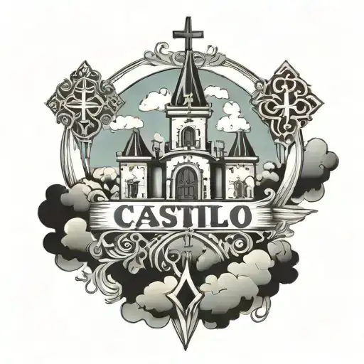 Castillo (Name) With crosses and a Sky view tattoo design idea