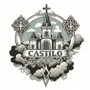 Castillo (Name) With crosses and a Sky view tattoo design idea