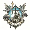 Castillo (Name) With crosses and a Sky view tattoo design idea