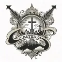 Castillo (Name) With crosses and a Sky view tattoo design idea