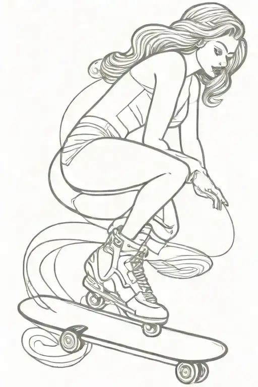 pinup woman skating wave surface tattoo design idea