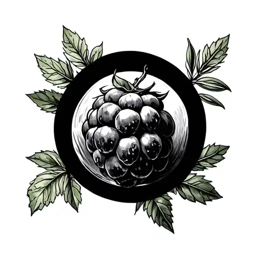 raspberry, sage leaves, basil, rosemary, moon tattoo design idea