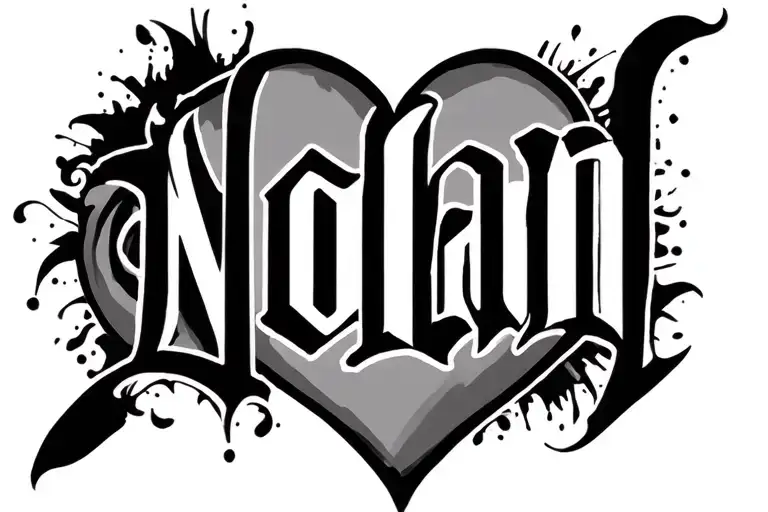 the text Nolan with a heart shape tattoo design idea