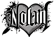 the text Nolan with a heart shape tattoo design idea