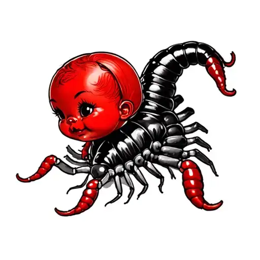 centipede kewpie doll in red tattoo design idea