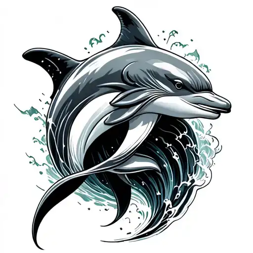 dolphin waves tattoo design idea