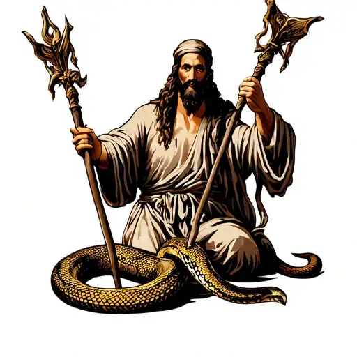 Moses with staffs turning to snakes tattoo design idea