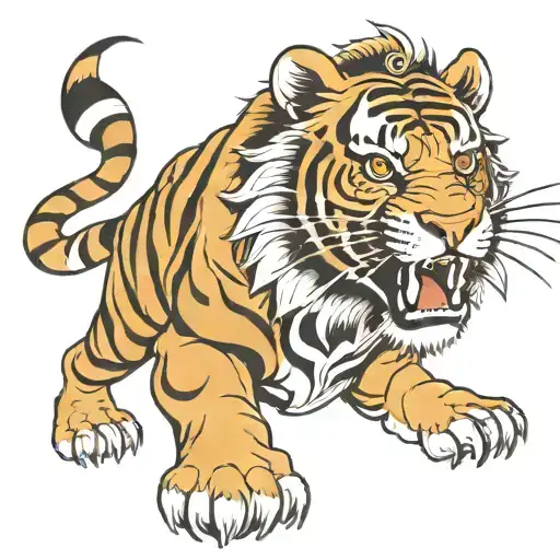 buddhist  tibetan tiger roaring lion's head tattoo design idea