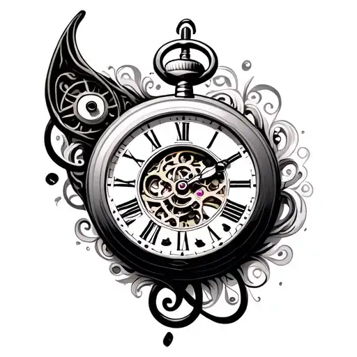 Bass Clef and pocket watch mechanism intertwined tattoo design idea