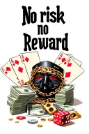"No risk no reward" dice rolling, money stacks,cards ,mask with banda broken chains .  tattoo design idea