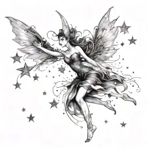 use many stars and dark fairies dancing tattoo design idea