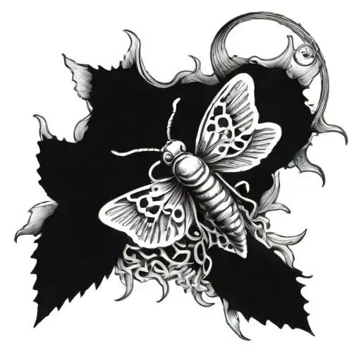 death moth surrounded by succulents tattoo design idea