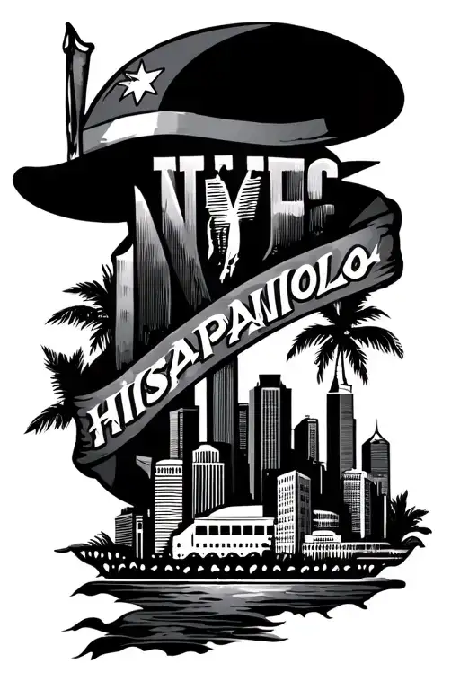Hispaniola Dominican republic and hatti outlined and also incorporates NYC values or skyline  tattoo design idea