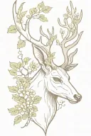 half dead half alive deer head growing mushrooms flowers moss ivy tattoo design idea