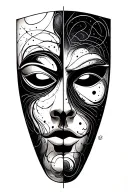 abstract mask with two parts double face tattoo design idea