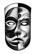 abstract mask with two parts double face tattoo design idea