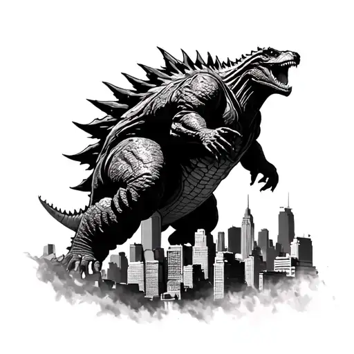 Godzilla stepping over the city of Pittsburgh skyline tattoo design idea