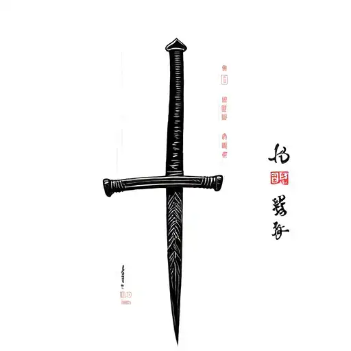 Write Bushindo in Japanese crossed vertically by a katana tattoo design idea