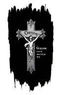cross with the name Grayson and the date 9/11/24 tattoo design idea