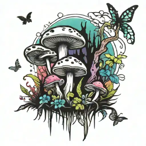 fairy psychedelic mushroom forest tattoo design idea