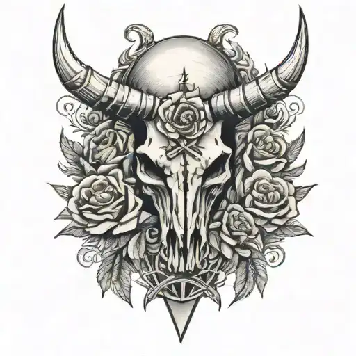 Horse Skull and Roses with crossed arrows  tattoo design idea
