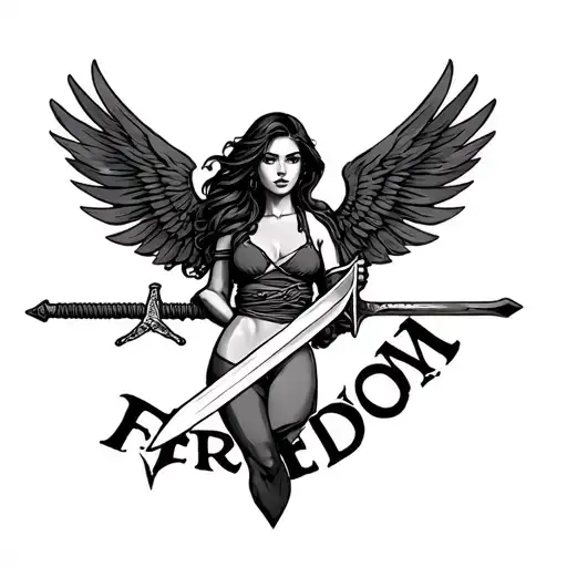 "Freedom" Bondage woman holding a sword tattoo design idea