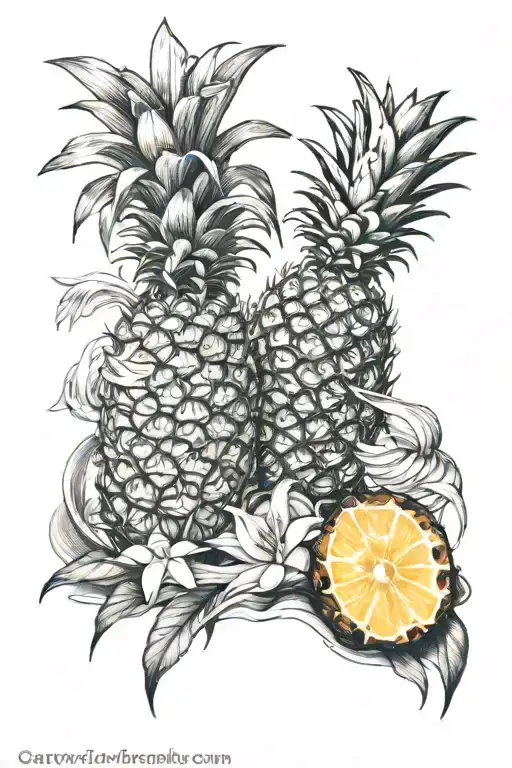 beach and pineapple tattoo design idea