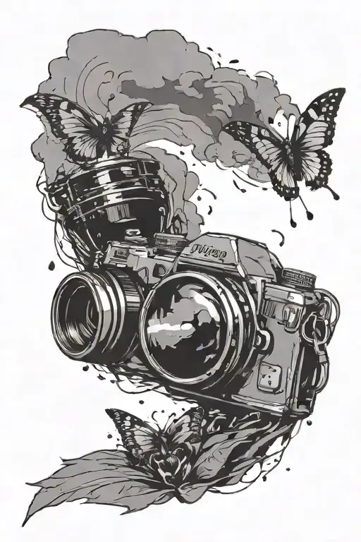 life is strange video game. No people. include tornado, camera, and butterfly tattoo design idea