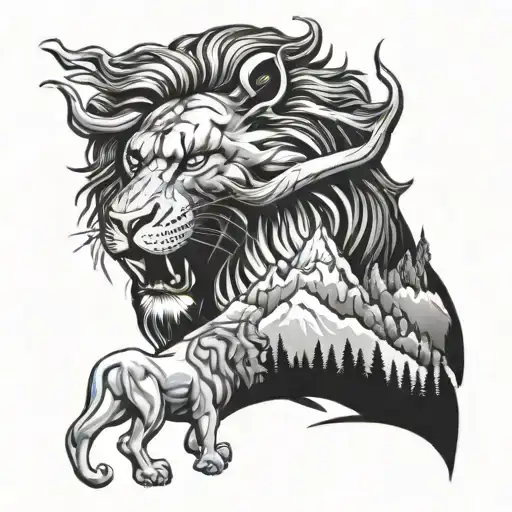 tatto design for latter R&S including mountain, forest, lion and lord Shiva unique design  tattoo design idea