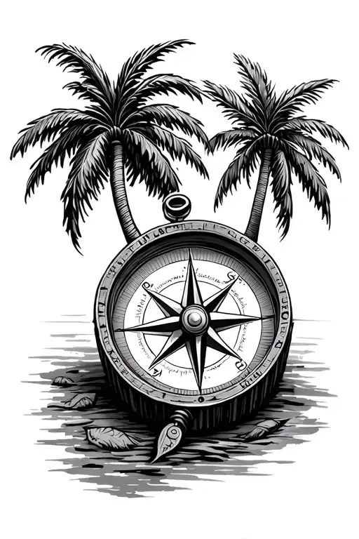 compass palm tree tattoo design idea