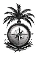 compass palm tree tattoo design idea