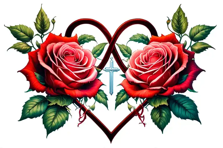 rose, cross, infinity sign, heart intertwined tattoo design idea