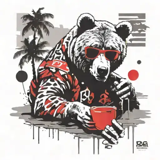 Papa Bear Chilling At The Beach With Sunglasses tattoo design idea