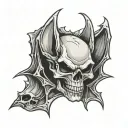 Draw a scary bat with a skull in its paws and slightly torn wings. tattoo design idea