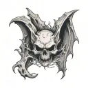 Draw a scary bat with a skull in its paws and slightly torn wings. tattoo design idea
